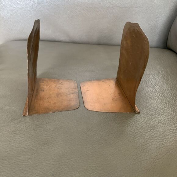 Vintage Hammered Copper Bookends Pair Rustic Tree Motif MCM Artsy Brutalist - Picture 6 of 16